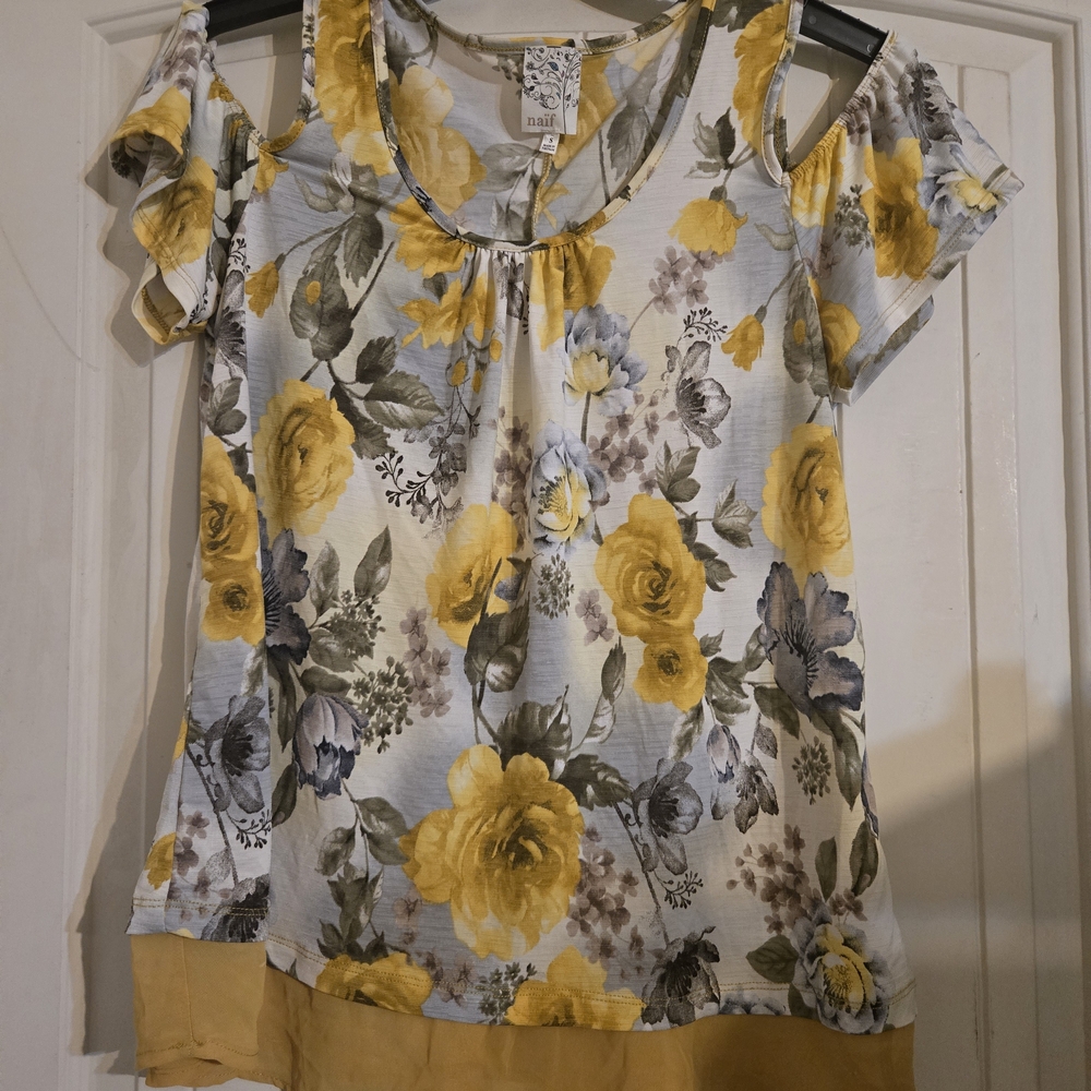 NAIF Yellow and Blue Floral Blouse